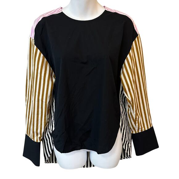 PARTOW Ellis Mixed Stripe Cotton Top In Black Stripe Combo Size 4 - Picture 1 of 7